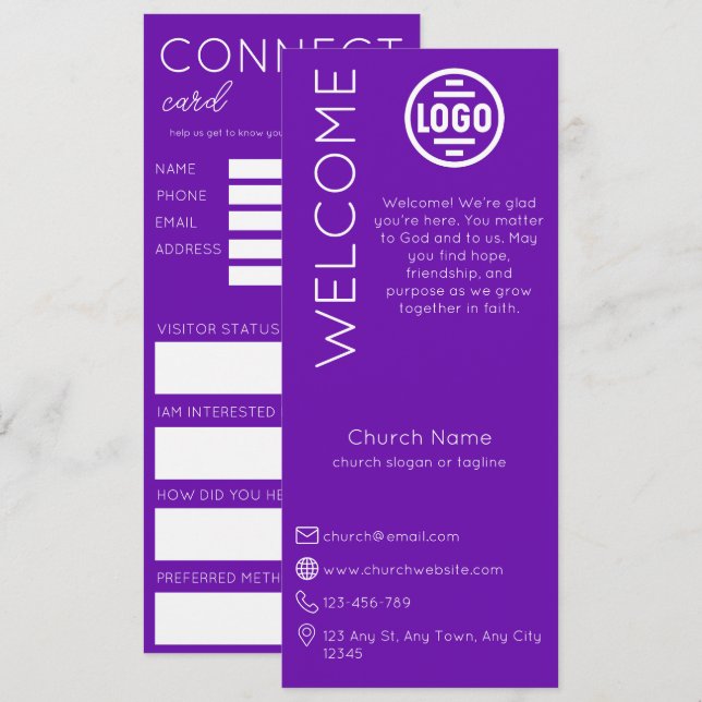Convites Minimalist Purple Church Connection Card (Frente/Verso)