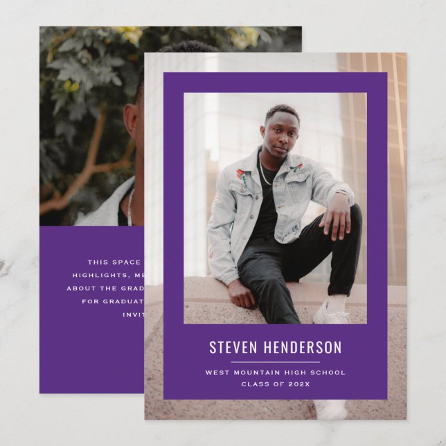 Convites Minimalist Purple Frame Graduation Announcement (Frente/Verso)