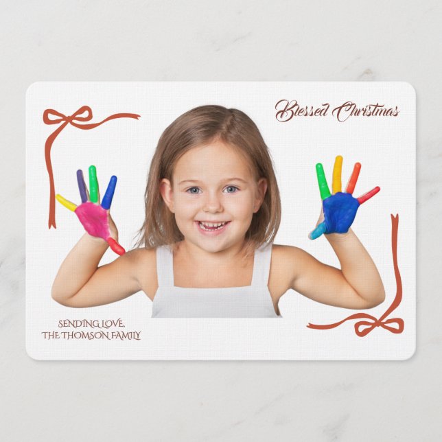 Convites Minimalist Red Bows Blessing Christmas Handwriting (Frente)