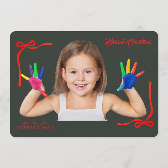 Convites Minimalist Red Bows Blessing Christmas Handwriting (Frente)