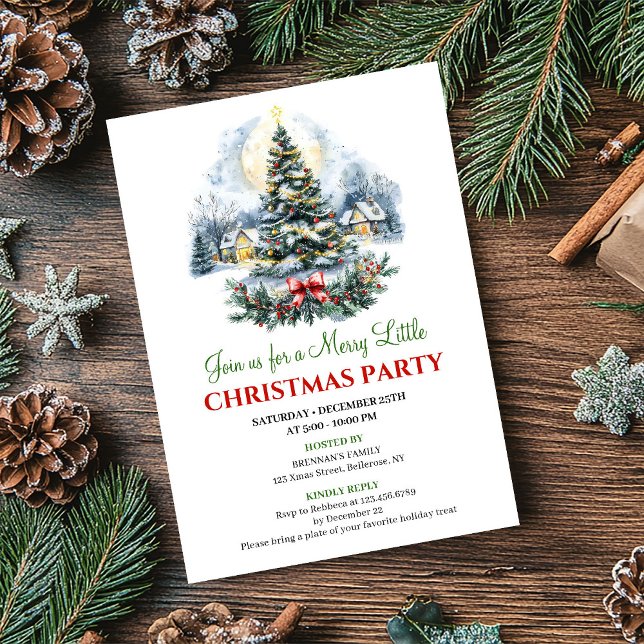 Convites Minimalist Red Green Christmas Scene Digital  (Minimalist Red Green Christmas Scene Digital Invite)
