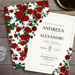 Convites Minimalist Red Rose Elegant Floral Classic Rose
