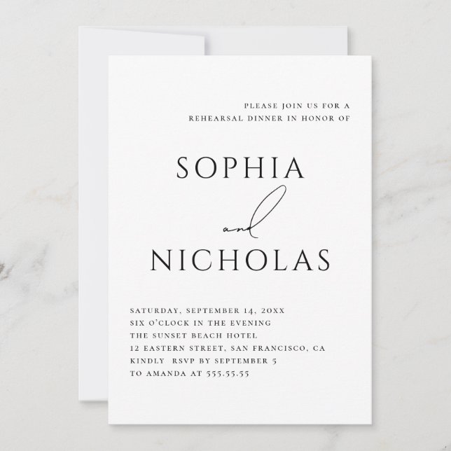 Convites Minimalist Rehearsal Dinner | Elegant Typography (Frente)