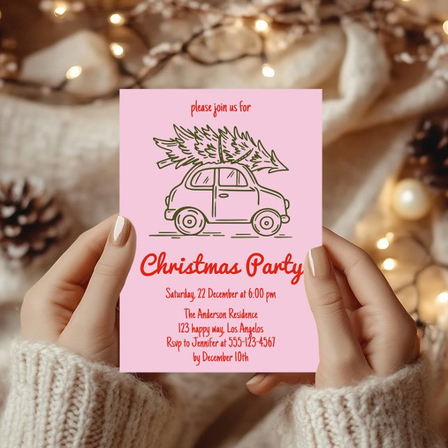 Convites Minimalist Retro Pink Christmas Party Invitation  (Criador carregado)