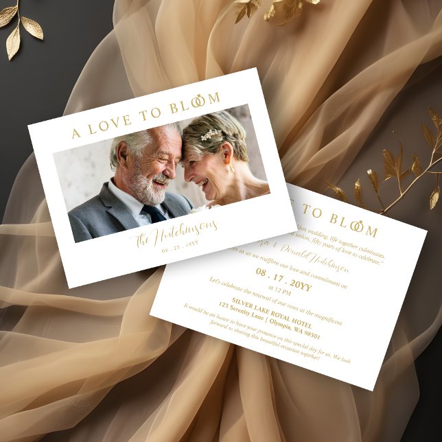 Convites Minimalist Romantic Wedding Photo Anniversary Gold (Minimalist Romantic Wedding Photo Anniversary in Faux Gold Invitations Cards. )