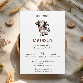 Convites Minimalist Rose Beige Invitation Cow Birthday 