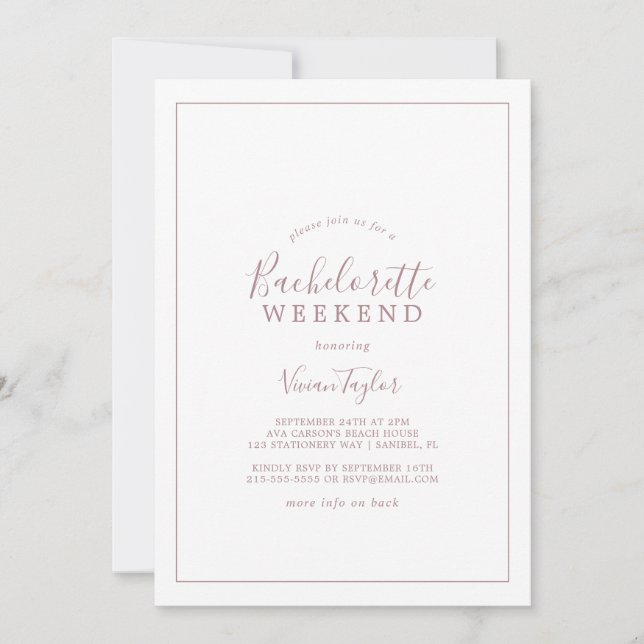 Convites Minimalist Rose Gold Bachelorette Weekend (Frente)