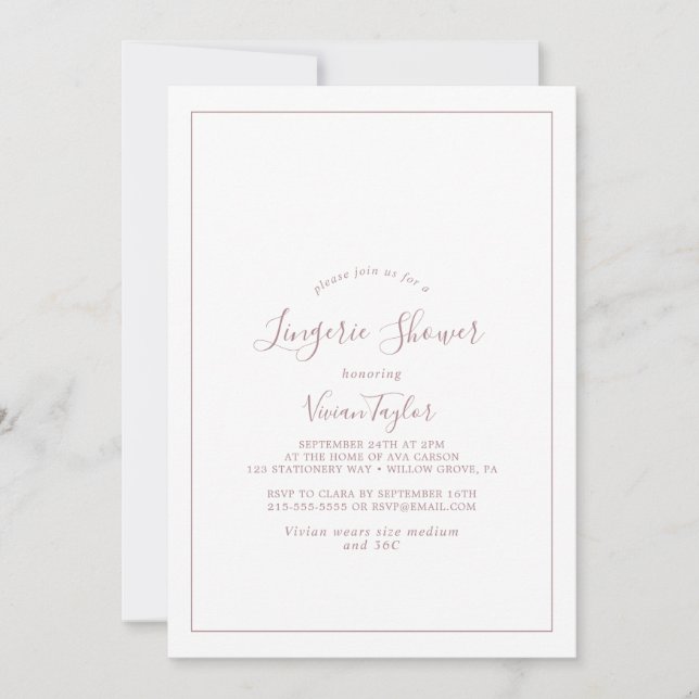 Convites Minimalist Rose Gold Lingerie Shower Invitation (Frente)