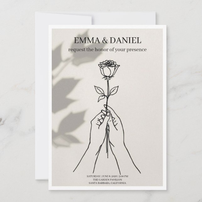 Convites Minimalist Rose Line Art Wedding Invitation (Frente)