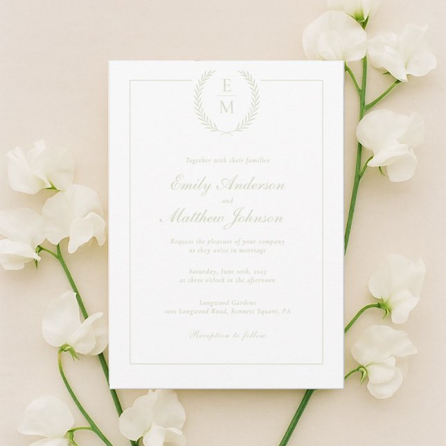 Convites Minimalist Sage Laurel Wedding Invitation (Criador carregado)