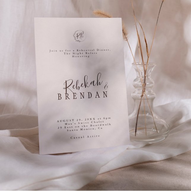 Convites Minimalist Script Floral Monogram Rehearsal Dinner (Criador carregado)