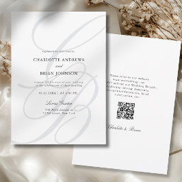 Convites Minimalist Script Font Monogram QR Code Wedding