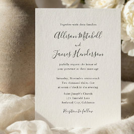 Convites Minimalist Script Ivory Photo Wedding