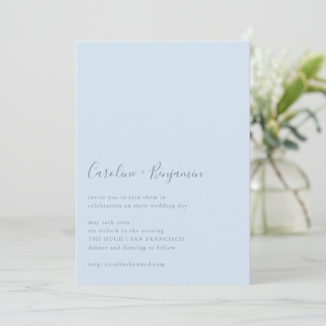 Convites Minimalist Script Modern Simple Soft Blue Wedding (Em pé/Frente)
