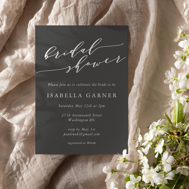 Convites Minimalist Script Soft Black White Bridal Shower (Criador carregado)