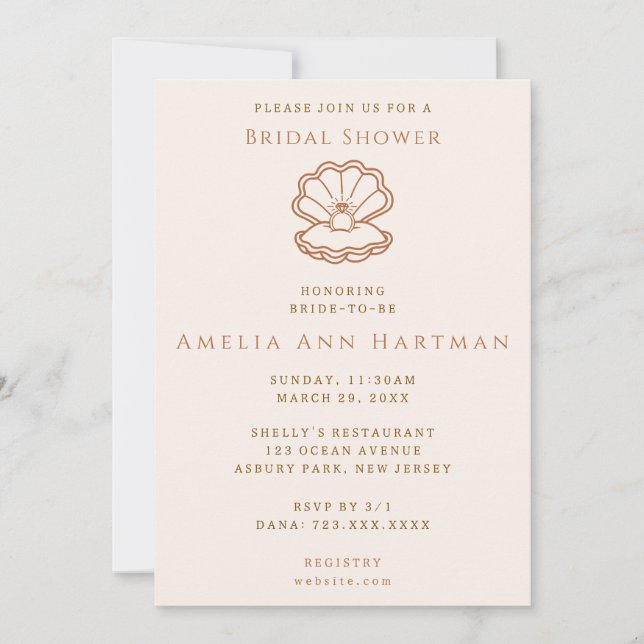 Convites Minimalist Seashell Bridal Shower Invitation (Frente)