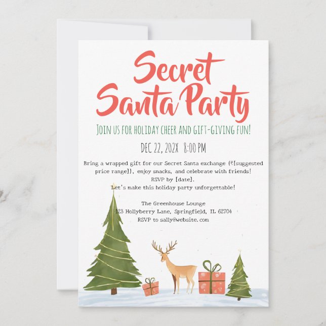 Convites Minimalist Secret Santa Holiday Party Invitation (Frente)