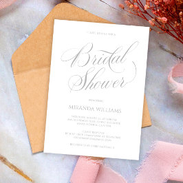 Convites Minimalist Silver Handwritten Script Bridal Shower