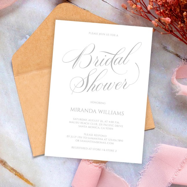 Convites Minimalist Silver Handwritten Script Bridal Shower (Criador carregado)