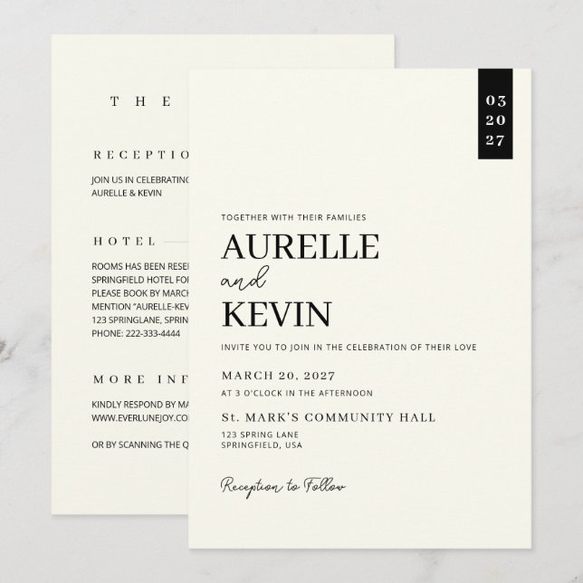 Convites Minimalist Simple Elegant Ivory QR Code Wedding  (Frente/Verso)