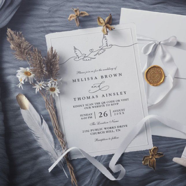 Convites Minimalist Simple Lovely Dove Chic QR Code Wedding (Criador carregado)