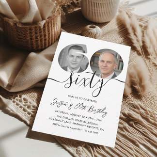 Convites Minimalist Sixty Black White 60th Birthday Party