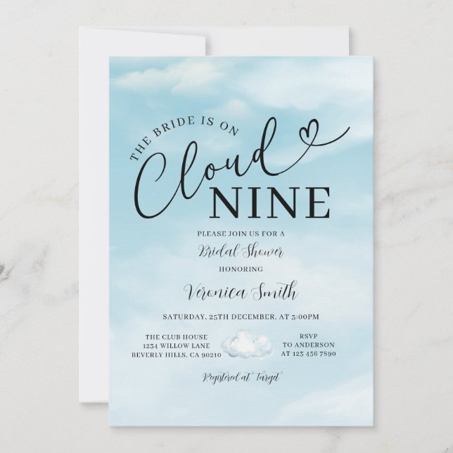 Convites Minimalist Sky Blue Cloud Nine Bridal Shower Theme (Frente)