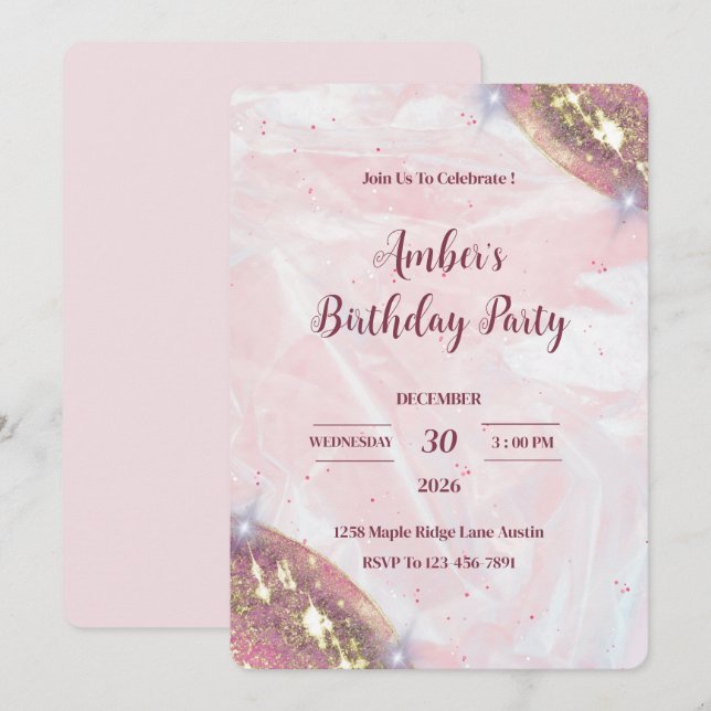 Convites Minimalist Sparkle Birthday Party Invite (Frente/Verso)