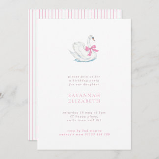 Convites Minimalist Swan and Pink Bow Girls Birthday Party