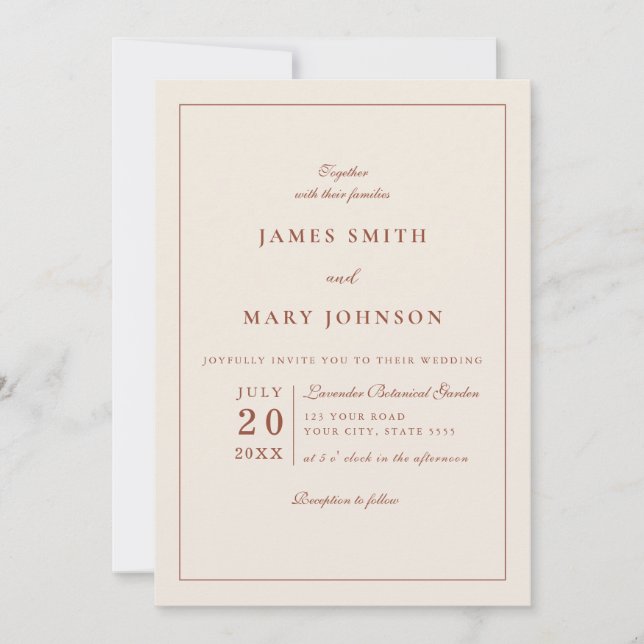 Convites Minimalist Terracotta Burnt Orange Boho Wedding (Frente)