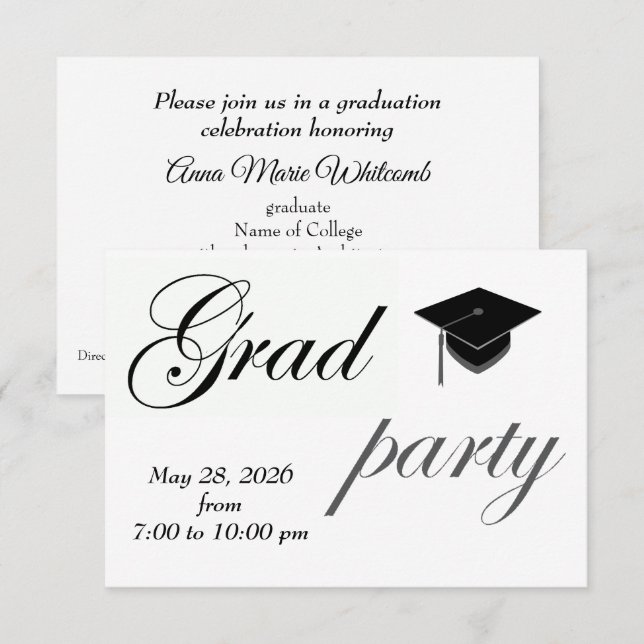 Convites Minimalist Text College Graduation Party  (Frente/Verso)