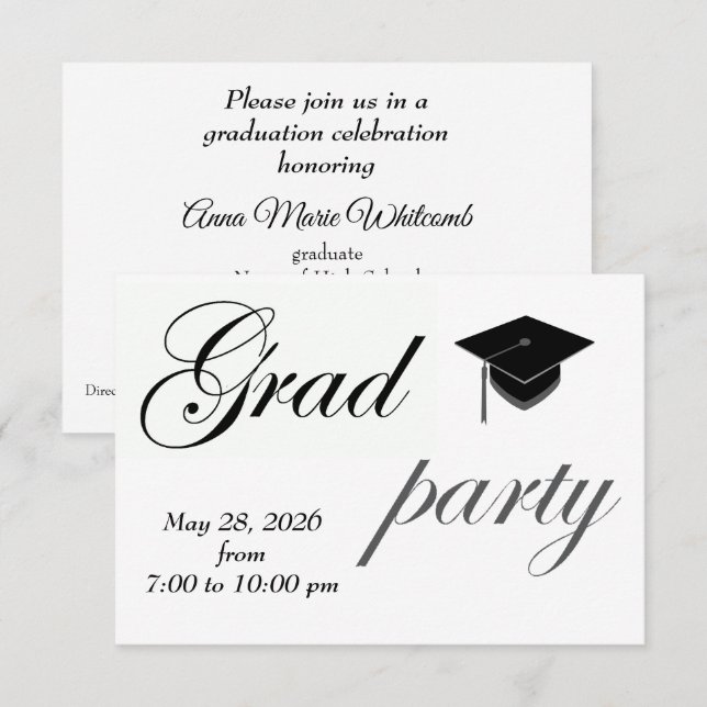 Convites Minimalist Text High School Graduation Party  (Frente/Verso)