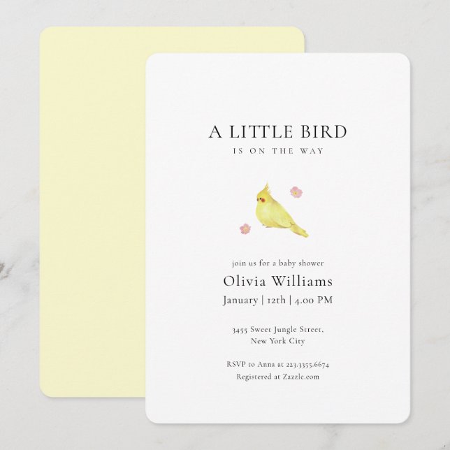 Convites Minimalist Tiny Floral Bird Baby Shower  (Frente/Verso)