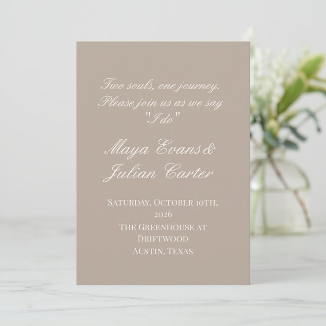 Convites  Minimalist Tuape & Warm White Wedding  (Em pé/Frente)