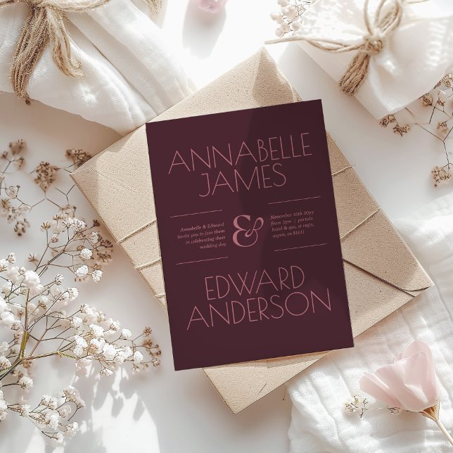Convites Minimalist Typography Elegant Burgundy Wedding (Criador carregado)