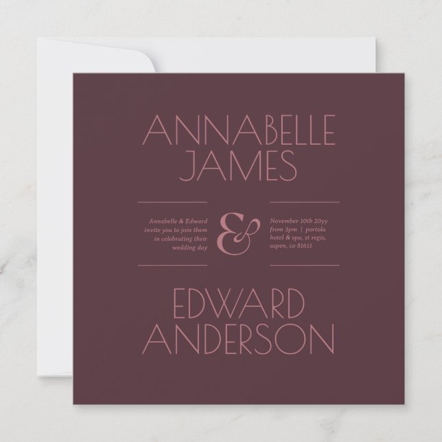 Convites Minimalist Typography Elegant Burgundy Wedding (Frente)