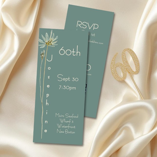 Convites Minimalist Vertical Floral Sage 60th Birthday  (Criador carregado)