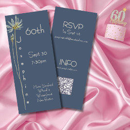 Convites Minimalist Vertical Floral Slate 60th Birthday 