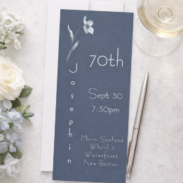 Convites Minimalist Vertical Floral Slate 70th Birthday 