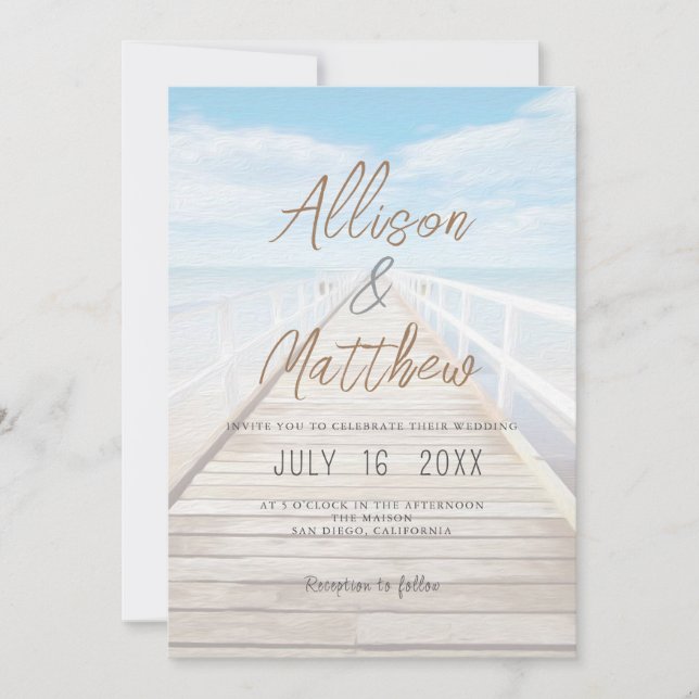 Convites Minimalist Watercolor Beach Wedding (Frente)