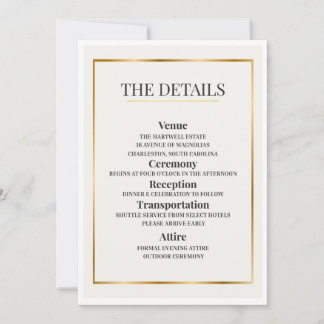 Convites Minimalist Wedding Details Card – Gold Border