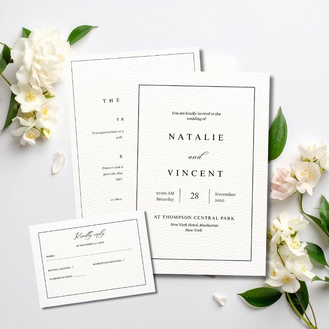 Convites Minimalist Wedding Invitation Neutral Elegant Chic (Criador carregado)
