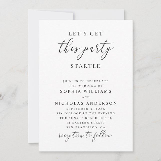 Convites Minimalist Wedding | Let’s Get This Party Started (Frente)