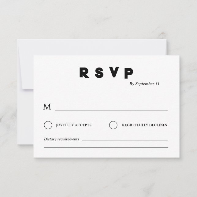 Convites Minimalist Wedding RSVP Card | Simple Black &White (Frente)