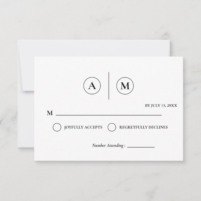 Convites Minimalist Wedding RSVP Card | Simple Black &White (Frente)