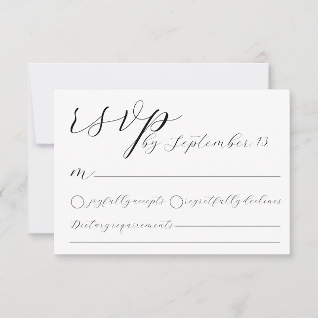 Convites Minimalist Wedding RSVP Card | Simple Black &White (Frente)