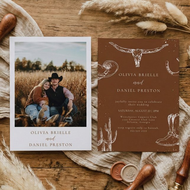 Convites Minimalist Western Rustic Country Photo Wedding (Criador carregado)
