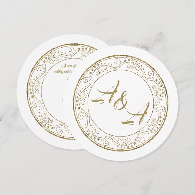 Convites Minimalist White and Gold Wedding Invitation (Frente/Verso)