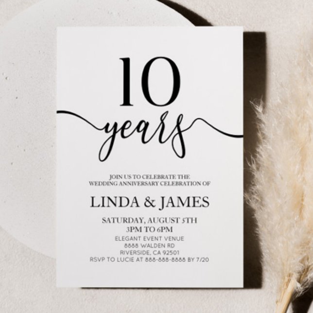 Convites Minimalist White Black 10th Wedding Anniversary (Criador carregado)