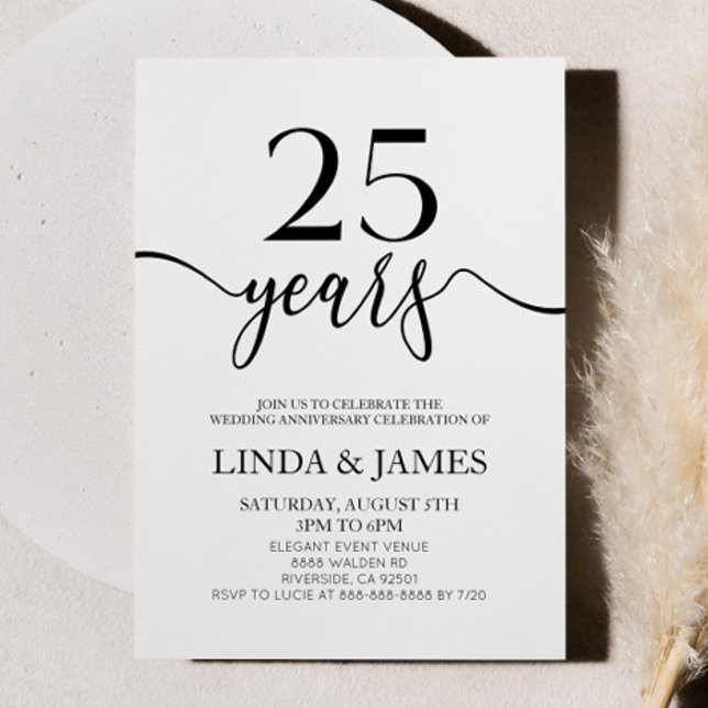 Convites Minimalist White Black 25th Wedding Anniversary (Criador carregado)